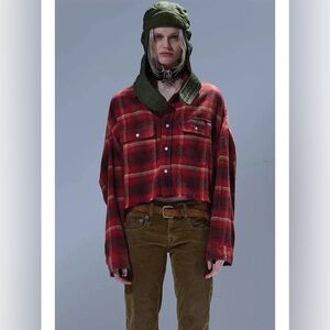R13 Red Plaid Cropped Work Shirt
